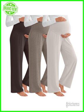 Maternity Lounge Pants Wide Leg Soft Stretch Sweatpants 3 Pack